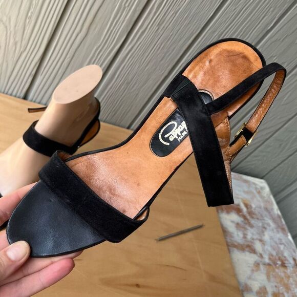 Vintage 60s/70s Pappagallo Black Suede Heeled Sandals Made in Spain 8.5N - Picture 4 of 11